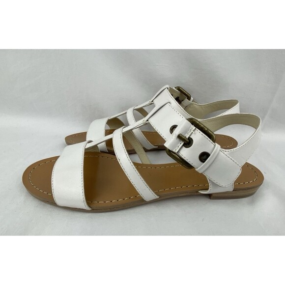 Brooks Brothers Sandals Sz 7.5 Leather White Buckle Strappy Gladiator Nautical - Picture 4 of 12